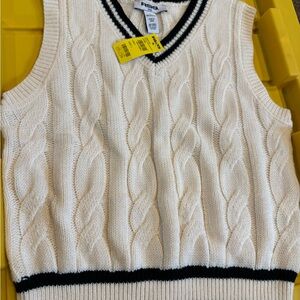 RSQ Ivory Cable Knit Sweater Vest with Black Trim